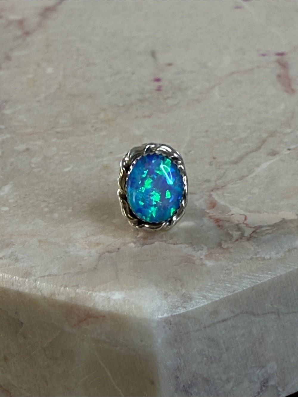 Blue-Green Opal Oval Single Earring in 925 Silver Setting - Women Jewelry